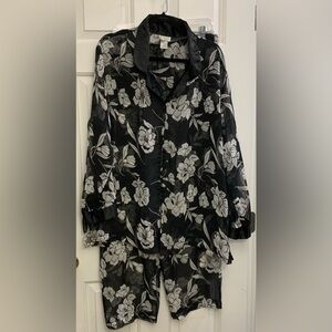 Cinema Etoile Seductive Wear Lingerie PJ Pajama Pant Set Black Chiffon 2X